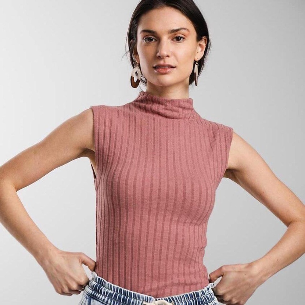 Free People Mauve Ribbed Knit Top